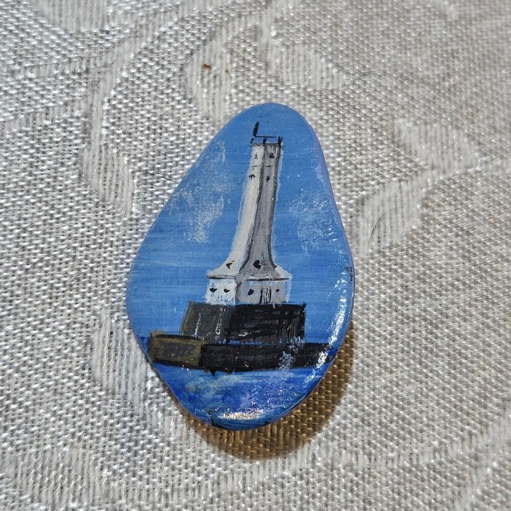 vintage coastal nautical hand painted lighthouse brooch